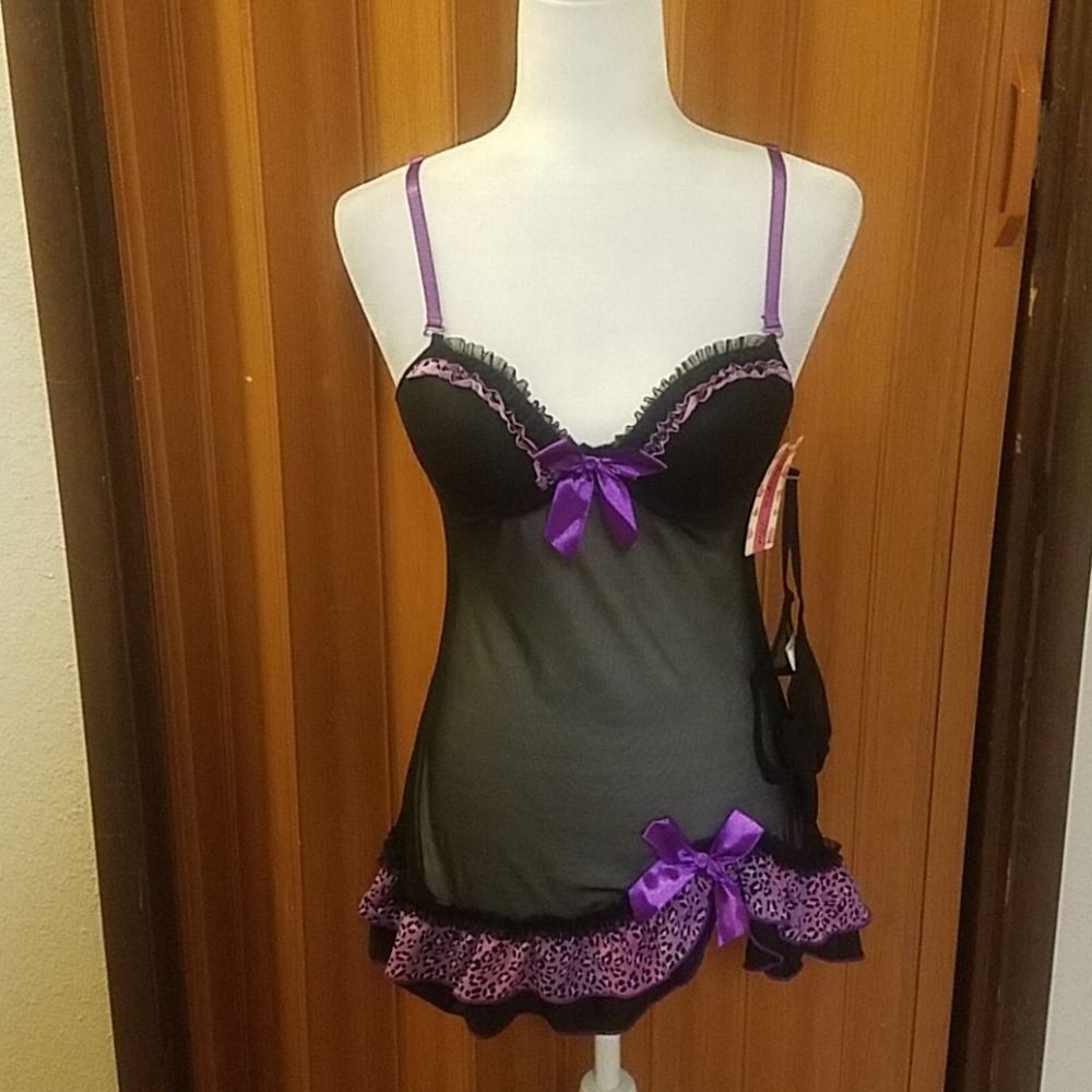 PURPLE AND BLACK TWO PIECE LINGERIE SET